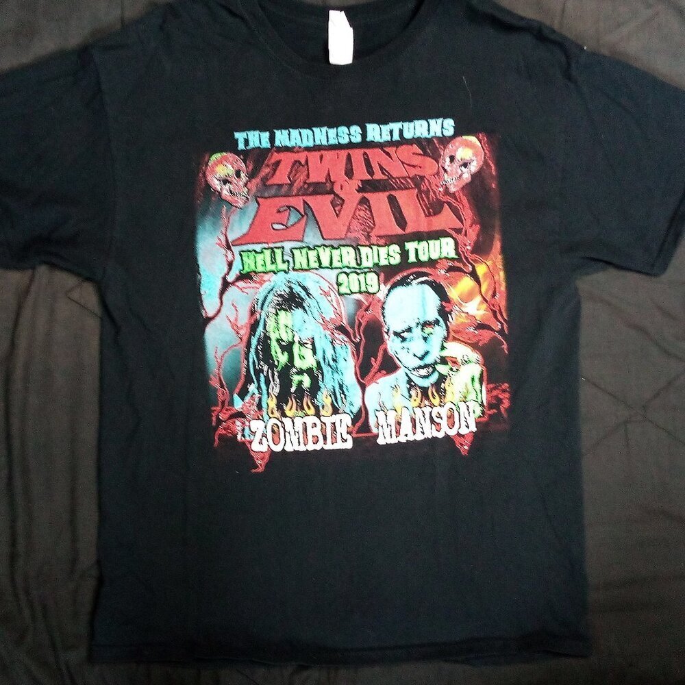 Rob Zombie Marilyn Manson Twins Of Evil Hell Never Dies Tour 2019 T-Shirt - Picture 2 of 7
